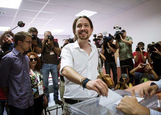 epa05391652 Presidential candidate of Podemos party (We Can), Pablo Iglesias, casts his vote during general elections at a polling station in Madrid, Spain, 26 June 2016. More than 36 million Spaniards go to the polls today for the second time, to vote in general elections after no party had the 176 seats required to form a government in the first vote held on 20 December 2015. EPA/LUCA PIERGIOVANNI
