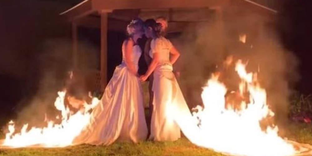 Δύο γυναίκες που παντρεύτηκαν κόντεψαν να καούν βάζοντας φωτιά στα νυφικά [βίντεο]