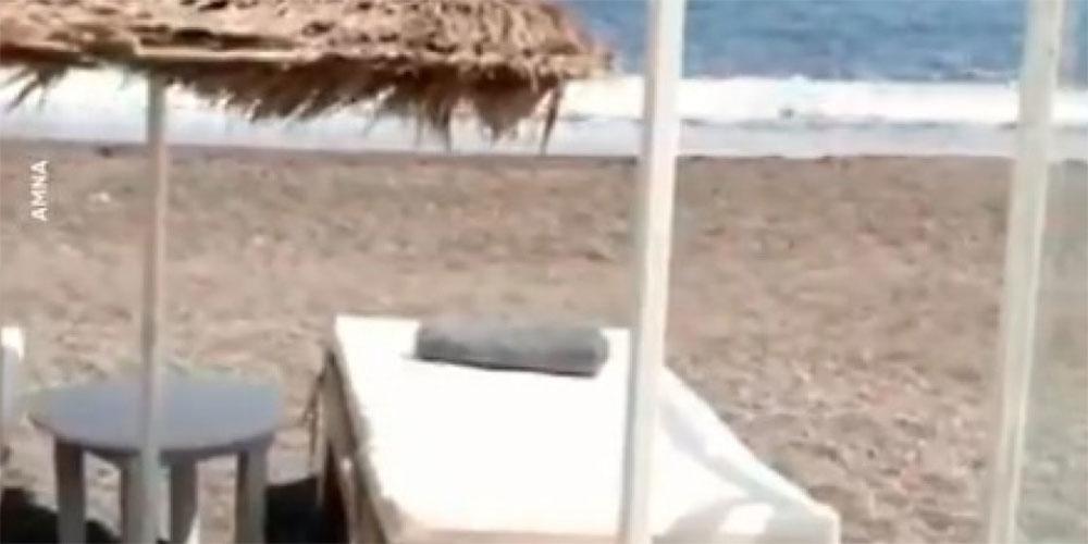 Κορωνοϊός: Μπήκαν τα πρώτα πλεξιγκλάς σε παραλία της Σαντορίνης