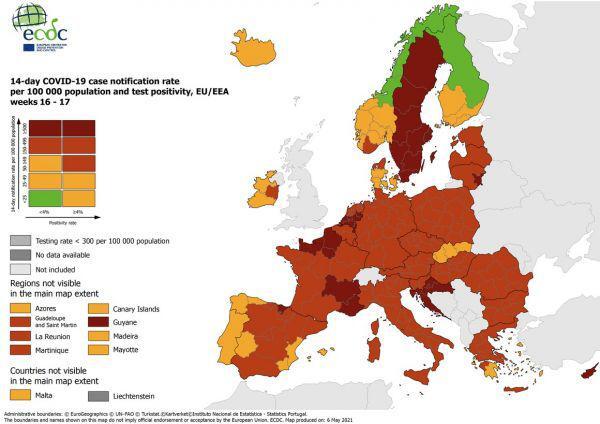 Κορωνοϊός-ECDC: Στο πράσινο ο δείκτης θετικότητας στην Ελλάδα [χάρτες]