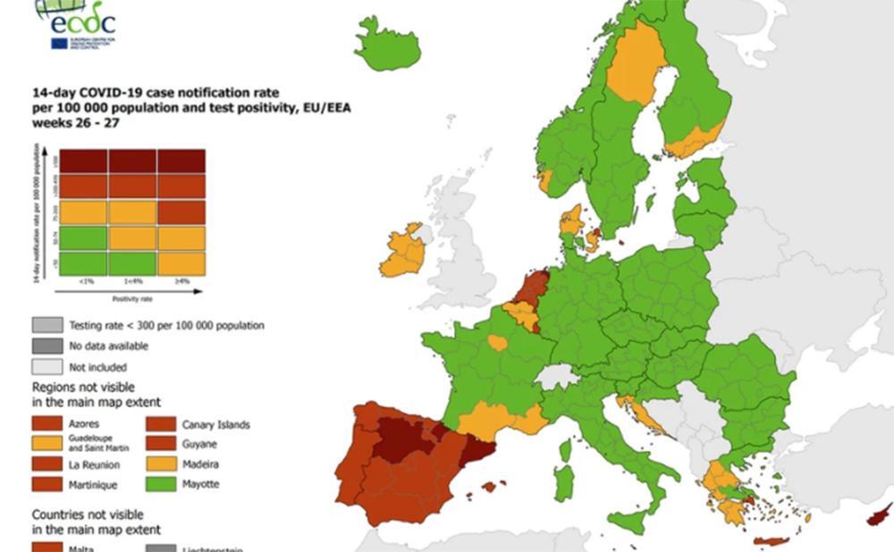Κορονοϊός - Χάρτης ECDC: Στο «πορτοκαλί» Αττική και Κρήτη