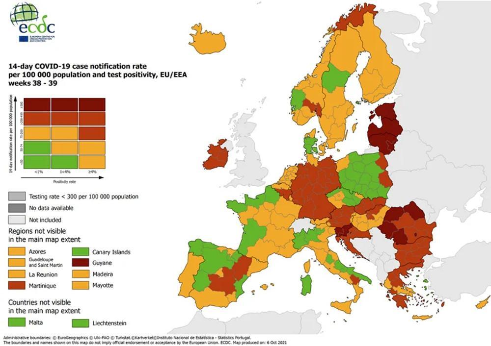 ECDC: Βελτίωση της επιδημιολογικής εικόνας στην Ελλάδα – Ποιες περιοχές βρίσκονται στο «κίτρινο»