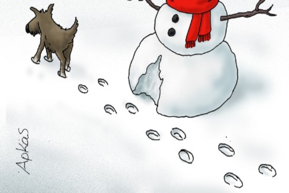 Αρκάς: Καλημέρα με χιόνι – Το σκίτσο με τον σκύλο και τον χιονάνθρωπο