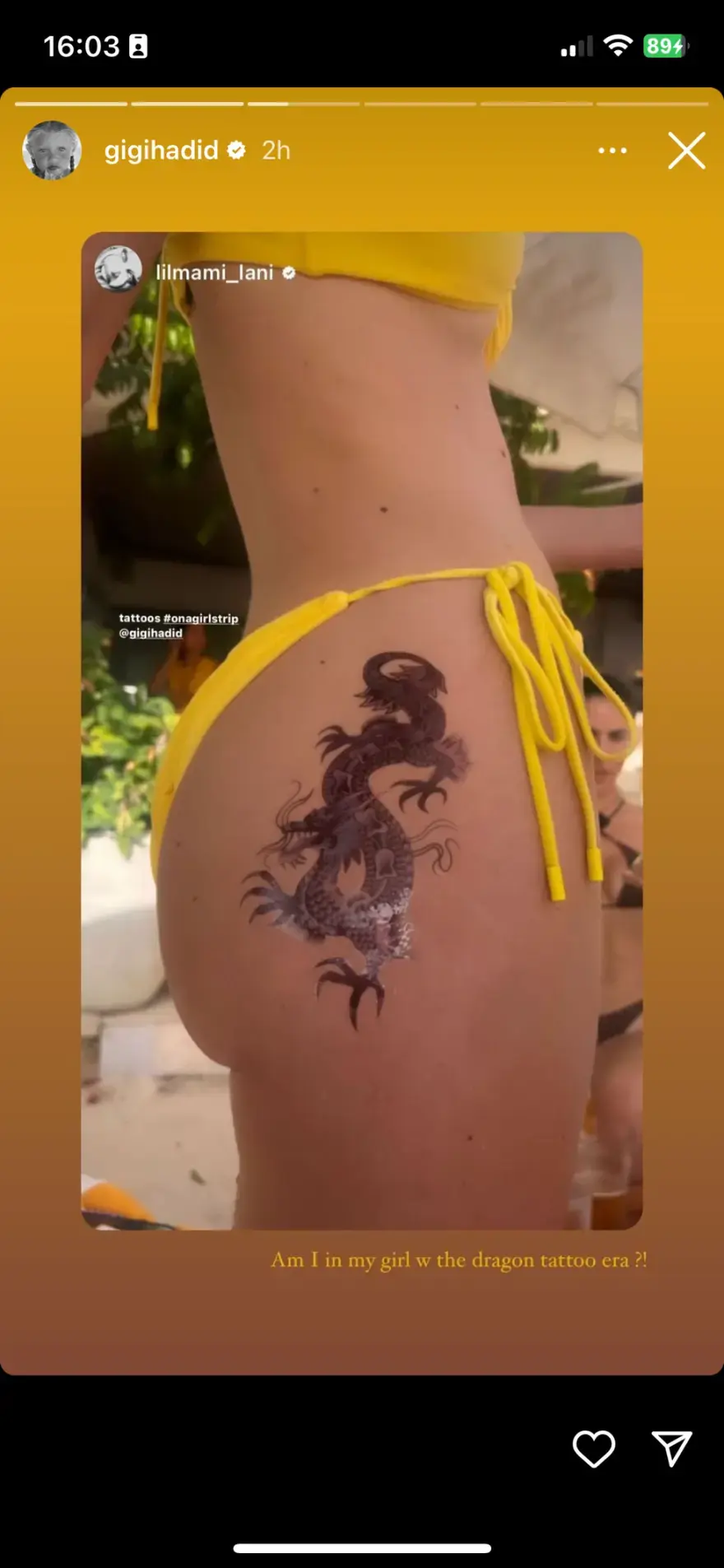 Τζίτζι Χαντίντ: Το τατουάζ… δράκου στα οπίσθια της που προκάλεσε «σεισμό» στο Instagram [Εικόνες] - LIFESTYLE
